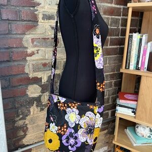 Handmade Adorable Vintage Black Floral Patterned Shoulder Bag